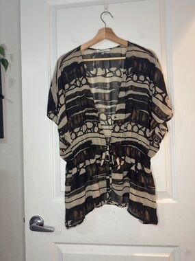 Quintessential - Y2K Sheer Abstract Geometric Layering Piece - Brown/Black - XL